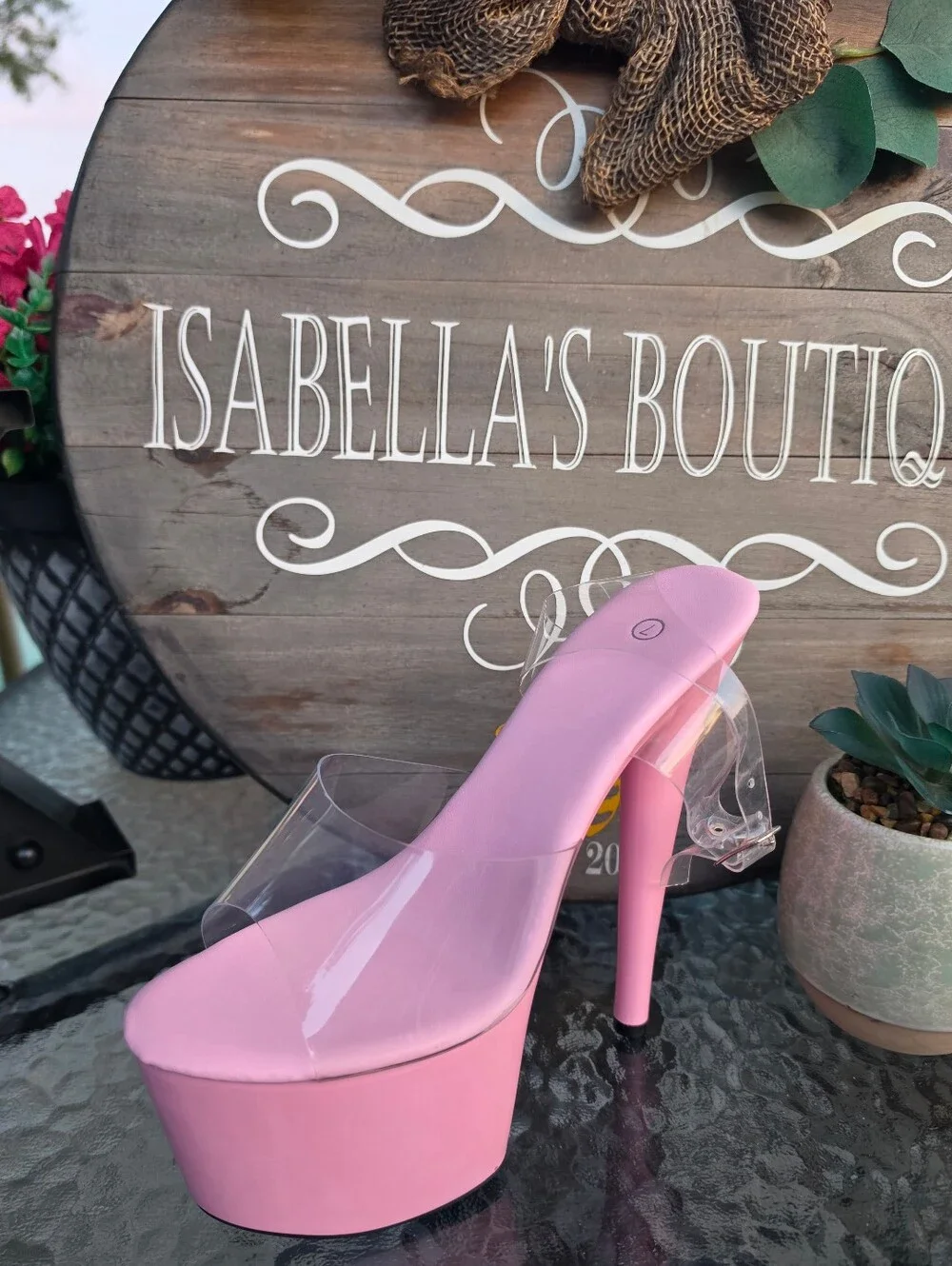 Pink Patent Clear-Strap Platform Heels